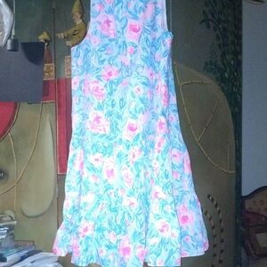 Vintage Lilly Pulitzer Pink and Blue Floral Dress W Skirt Ruffles